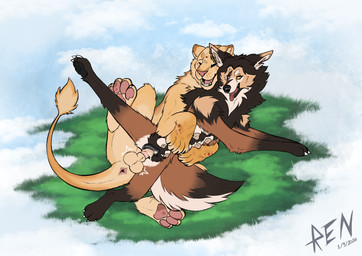 animal_genitalia animal_penis animal_vulva anus balls bodily_fluids canine_genitalia canine_vulva cum cum_in_vagina cum_inside duo ejaculation feline_genitalia feline_penis female feral feral_on_feral genital_fluids genitals hands_on_hips happy happy_sex interspecies male male/female male_feral multi_nipple nipples paws penile_spines penis scar sex shaka_(kasicz) tail tail_tuft tuft sashimiren otanye_(sashimiren) canid canine felid lion mammal maned_wolf pantherine hi_res pseudo_incest_(lore)