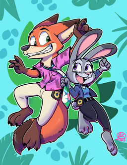 4_fingers anthro barefoot biped blue_clothing blue_topwear bottomwear breasts brown_body brown_fur brown_tail buckteeth claws clothed clothed_anthro clothed_female clothed_male clothing dipstick_tail duo eyelashes feet female female_anthro finger_claws fingers fully_clothed fur green_eyes grey_body grey_ears grey_fur grey_tail male male_anthro markings necktie orange_body orange_ears orange_fur orange_tail outline pants purple_eyes size_difference smaller_female tail tail_markings teeth topwear jurassiczalar disney zootopia judy_hopps nick_wilde canid canine european_rabbit fox lagomorph leporid mammal oryctolagus rabbit red_fox true_fox 2025 absurd_res cel_shading dated digital_drawing_(artwork) digital_media_(artwork) hi_res shaded