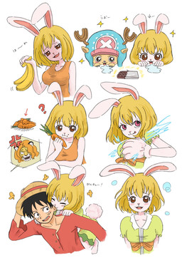 anthro banana bite blonde_hair candy carrot chocolate clothing dessert ear_bite female fluffy fluffy_tail food fruit fur gloves hair handwear male plant tail vegetable wakanadee white_body white_fur one_piece carrot_(one_piece) monkey_d._luffy pedro_of_the_treetops tony_tony_chopper hi_res