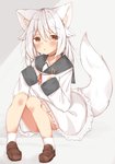 bodily_fluids clothed clothing dress female footwear hair legwear shoes socks solo tears white_hair young minato_yuu animal_humanoid canid canid_humanoid canine canine_humanoid fox_humanoid humanoid mammal mammal_humanoid 2019 hi_res