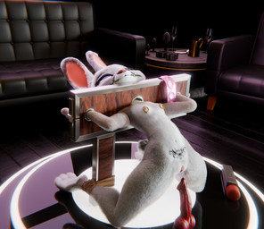 anthro bdsm biped blush bondage bound breasts buttplug condom cuff_(restraint) ear_piercing ear_ring eyelashes female fur furniture gag gagged gauged_nipple grey_body inside multicolored_body nipple_piercing nipple_ring nipples nude piercing plug_(sex_toy) presenting prostitution purple_eyes restraints ring_piercing rope rope_bondage sex_toy sexual_barrier_device shackles sofa solo stocks strip_club vibrator wand_vibrator womb_tattoo falconfeather pochemu_(modeler) disney zootopia judy_hopps lagomorph leporid mammal rabbit 3d_(artwork) absurd_res digital_media_(artwork) hi_res