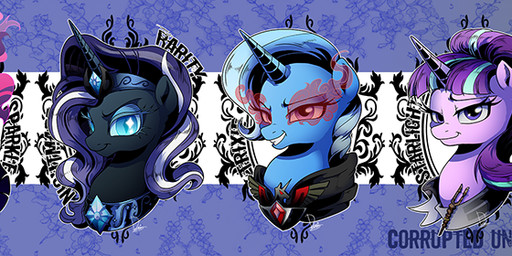 alicorn_amulet black_sclera blue_eyes blue_eyeshadow blue_sclera corruption eye_mist eyeshadow female horn makeup membrane_(anatomy) membranous_wings purple_eyes red_eyes solo text white_eyes wings dormin-dim equestria_girls friendship_is_magic hasbro idw_publishing my_little_pony my_little_pony_(idw) mythology midnight_sparkle_(eg) nightmare_rarity_(idw) pony_of_shadows_(mlp) starlight_glimmer_(mlp) sunset_shimmer_(eg) trixie_(mlp) equid equine mammal mythological_creature mythological_equine unicorn winged_unicorn character_name long_image multiple_images wide_image