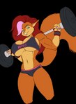 anthro arm_warmers armwear barbell big_breasts blue_eyes breasts brown_body brown_fur buckteeth clothed clothing exercise female fur hair looking_at_viewer muscular muscular_arms painted_claws pink_hair red_hair simple_background solo tan_body tan_fur teeth transparent_background under_boob weightlifting weights workout chochi marika_(teer) eurasian_red_squirrel mammal rodent sciurid tree_squirrel 2023 alpha_channel hi_res