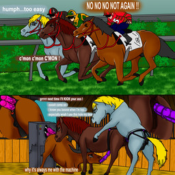 anal anal_penetration angry animal_genitalia animal_vulva anus ass_up bodily_fluids butt clitoral_winking clitoris close-up clothing detailed_background dildo dildo_fellatio dildo_in_ass dildo_in_mouth dildo_in_vagina dildo_insertion doggystyle equine_anus equine_genitalia equine_vulva fellatio female female/female female_penetrated female_penetrating feral feral_on_feral feral_penetrated feral_penetrating fff_threesome from_behind_position from_front_position fucking_machine gangbang genital_fluids genitals group group_sex looking_back looking_pleasured machine nipples object_in_ass open_mouth oral oral_penetration penetration penile penis puffy_anus running sex sex_toy sex_toy_fellatio sex_toy_in_ass sex_toy_in_mouth sex_toy_in_vagina sex_toy_insertion stable strapon tail teeth text threesome trio vaginal vaginal_penetration vulva fuckermare jokey equid equine horse human humanoid mammal 1:1 digital_media_(artwork) english_text hi_res
