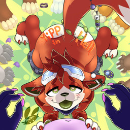 anthro begging belly bottomwear bottomwear_down bracelet butt butt_focus clothed clothing eyewear eyewear_on_head fur goggles goggles_on_head group inner_ear_fluff inviting_viewer jewelry kneeling looking_at_viewer male multicolored_body multicolored_fur olive_eyes orange_body orange_fur pants pants_down partially_clothed paws piercing scarf solo submissive tongue tongue_out tuft two_tone_body two_tone_fur rhadyon ravepop_(russelbuck) tamagotchi canid canine fox mammal 1:1 hi_res