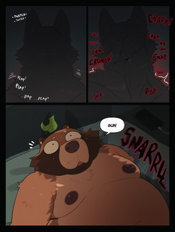 3_panel_comic anthro black_body black_fur bodily_fluids duo fur leaf leaf_on_head male male/male nervous offscreen_penetration offscreen_sex onomatopoeia overweight overweight_anthro overweight_male sound_effects sweat sweatdrop text wide_eyed roseonapot creepypasta smile.dog toast_(roseonapot) canid canine canis domestic_dog husky mammal nordic_sled_dog raccoon_dog spitz tanuki english_text hi_res