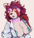 anthro areola areola_slip big_breasts bodily_fluids breasts clothed clothing curled_hair female fur hair nipples open_clothing orange_sclera pink_body pink_fur slightly_chubby slightly_chubby_female solo sweat teal_nipples translucent translucent_clothing wet wet_clothing jammyjars ailurid mammal red_panda absurd_res hi_res