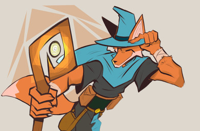 5_fingers anthro bag biped black_nose clothed clothing eyes_closed fingers front_view fully_clothed fur happy hat headgear headwear holding_object holding_staff magic_user male orange_body orange_fur orange_tail satchel simple_background smile solo staff standing tail white_background wizard_hat wizard_robe dracks megabonk fox_(megabonk) canid canine fox mammal 2025 digital_drawing_(artwork) digital_media_(artwork) hi_res