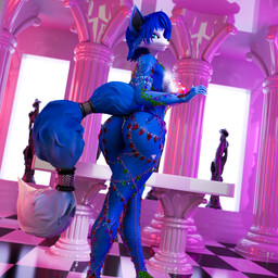 amethyst_(gem) anthro arm_jewelry armwear barefoot blue_body blue_fur blue_hair butt clothing emerald_(gem) feet female fur gem hair hand_behind_head hand_on_hip jewelry leg_jewelry legwear looking_back multicolored_jewelry ruby_(gem) silver_(metal) silver_jewelry smile solo tail topwear bustin3d warfaremachine_(modeler) nintendo star_fox krystal_(star_fox) warfare_krystal canid canine fox mammal 1:1 3d_(artwork) absurd_res digital_media_(artwork) hi_res huge_filesize