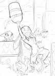 2018 anthro avian barefoot bird black_and_white bucket buckteeth canid canine cheek_tuft chicken chicken_coop clothed clothing container disney facial_tuft feet female feral food fox galliform gallus_(genus) group hi_res holding_object jack_savage lagomorph leporid male mammal monochrome open_mouth phasianid rabbit skye_(zootopia) teeth tuft zhanbow zootopia