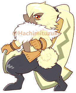 anthro bottomwear chibi clothing fur gloves handwear long_ears male orange_eyes pants ponytail_ears shirtless small_waist solo yellow_body yellow_fur hachimituzuke bandai_namco digimon digimon_ghost_game digimon_(species) lagomorph leporid mammal rabbit symbareangoramon
