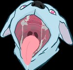 blue_body bodily_fluids canine_teeth drooling feral mouth_shot open_mouth purple_eyes saliva sharp_teeth solo sprite_art teeth tongue tongue_out uvula vorochi animated digital_media_(artwork) low_res pixel_(artwork) short_playtime