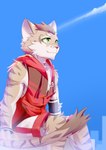 2024 anthro biped brown_body brown_fur countershade_fur countershading felid fur green_eyes hi_res leopard looking_up male mammal mr._sesame nekojishi pantherine shu-chi slim_anthro slim_male solo studio_klondike white_body white_countershading white_fur