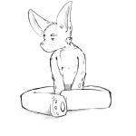 1:1 anthro barefoot biped black_and_white chibi feet front_view hakijagu1 lagomorph leporid looking_aside male mammal monochrome paws rabbit simple_background sitting sketch solo whiskers white_background