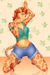 anthro bottomwear clothing denim denim_bottomwear denim_clothing denim_shorts female kneeling playful pose shirt shorts solo tank_top topwear heavyblozar legend_of_ahya marle_talbender_(darkflamewolf) giraffe giraffid mammal 2:3 absurd_res hi_res pinup