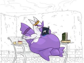 anthro belly book female obese obese_anthro obese_female outside overweight overweight_anthro overweight_female purple_body sitting solo yellow_eyes thatoneaceguy nintendo pokemon kiki_(thatoneaceguy) generation_3_pokemon latias legendary_pokemon pokemon_(species) 2025 4:3