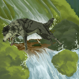 animal_genitalia brown_eyes fangs feral floppy_ears fully_sheathed fur genitals grey_body grey_fur logo male open_mouth outside pawpads pink_pawpads plant sheath shrub side_view solo teeth waterfall msdeadsoul canid mammal 1:1 2020 artist_logo dated hi_res