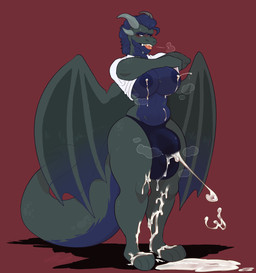 anthro areola balls_outline big_breasts big_bulge bodily_fluids breasts bulge clothed clothing clothing_lift cum cum_drip cum_in_clothing cum_in_underwear cum_on_ground cum_on_leg cum_on_self cum_through_clothing cum_through_underwear cumshot detailed_bulge dripping ejaculation excessive_cum excessive_genital_fluids genital_fluids genital_outline grey_body gynomorph hands-free horn huge_bulge intersex lactating membrane_(anatomy) membranous_wings milk musk musk_clouds nipples penis_outline purple_body raised_clothing raised_shirt raised_topwear red_background shirt shirt_lift simple_background solo spontaneous_ejaculation standing tail thick_thighs thong tongue tongue_out topwear underwear undressing wet wet_clothing wet_underwear wings sinisterheaven mythology luna_(lunawitch) dragon mythological_creature mythological_scalie scalie absurd_res hi_res trans_(lore) trans_woman_(lore)