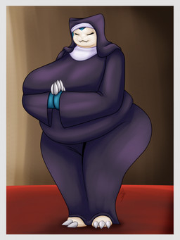 anthro big_breasts border breasts claws curvy_figure cute_fangs eyes_closed fangs female grey_border nun praying solo teeth thick_thighs voluptuous wide_hips wolfgangx nintendo pokemon generation_1_pokemon mammal pokemon_(species) snorlax 3:4 hi_res