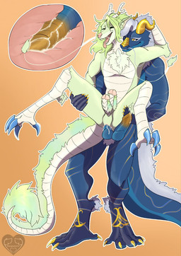 2_penises anthro bodily_fluids cum cum_inside duo genital_fluids genitals internal internal_anal male male/male multi_genitalia multi_penis penis standing kwakapaint mythology dragon eastern_dragon mythological_creature mythological_scalie scalie hi_res