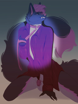 5_fingers anthro balls brown_eyes chastity_cage chastity_device claws clothed clothing collar finger_claws fingers fur genitals grey_body grey_fur hair kneeling leash leash_pull looking_at_viewer male multicolored_body multicolored_fur partially_clothed penis pink_body pink_chastity_cage pink_fur pink_hair pink_nose simple_background smile solo tail teeth two_tone_body two_tone_fur wearing_chastity_cage wearing_chastity_device white_balls white_body white_fur ertonhin canid canine fox mammal digital_media_(artwork) hi_res