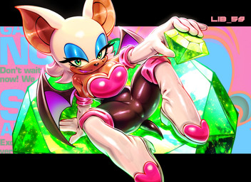 5_fingers anthro armwear bare_shoulders bat_wings big_breasts big_ears black_nose blue_eyeshadow bodysuit boots breasts chaos_emerald cleavage clothed clothing elbow_gloves emerald_(gem) eyeshadow female fingers footwear gem glistening glistening_body glistening_clothing glistening_skin gloves green_eyes hair half-closed_eyes handwear high_heeled_boots high_heels holding_gem holding_object knee_boots knee_highs legwear lipstick looking_at_viewer makeup markings membrane_(anatomy) membranous_wings mole_(marking) narrowed_eyes pink_lipstick shoes short_hair skinsuit smile solo spread_legs spreading text tight_clothing white_hair wings lib_59 sega sonic_the_hedgehog_(series) rouge_the_bat bat mammal 2026 artist_name hi_res