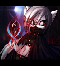 anthro assassin blood blue_sky blurred_background bodily_fluids breasts cape clothed clothing detailed_background female hair light long_hair magic outside red_eyes red_glow scar skimpy sky small_breasts solo sun sunlight topwear villainous ann-jey sega sonic_the_hedgehog_(series) fan_character canid canine canis mammal wolf digital_media_(artwork) shaded