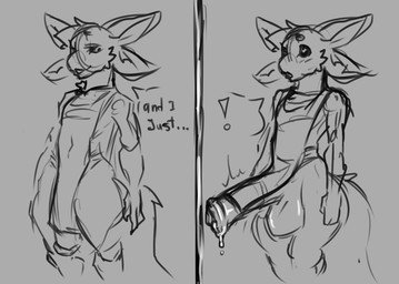 3_fingers 4_ears animal_genitalia animal_penis anthro apron apron_only balls becoming_erect before_and_after big_balls big_penis biped black_sclera blush bodily_fluids bulge claws clothed clothing clothing_lift detailed_bulge dialogue dripping equine_genitalia equine_penis erection erection_under_clothing exclamation_point expansion eye_roll fingers flared_penis fur genital_expansion genital_fluids genital_outline genitals grey_background hair half-erect huge_balls huge_penis hyper hyper_genitalia hyper_penis ineffective_clothing leaking leaking_precum male male_anthro medial_ring mismatched_animal_penis mismatched_genitalia mismatched_penis mostly_nude multi_ear narrowed_eyes no_underwear open_mouth partially_clothed penis penis_expansion penis_outline penis_poking_out precum precum_drip precum_string simple_background small_but_hung smile smug solo standing surprised tail talking_to_viewer tenting text thick_penis thick_thighs three-quarter_view throbbing topwear tufted_fur two_panel_image wide_hipped_male wide_hips lyalyaytug fyr_(fenrir784) avali avian bird 2026 absurd_res comic digital_drawing_(artwork) digital_media_(artwork) english_text guide_lines hi_res monochrome portrait sequence sketch three-quarter_portrait