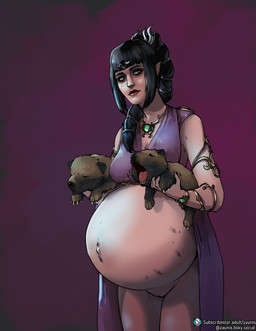 belly big_belly black_hair bottomless breasts clothed clothing female genitals group hair humanoid_pointy_ears mostly_nude partially_clothed pointy_ears pregnant pregnant_female trio vulva zaunis baldur's_gate baldur's_gate_3 larian_studios shadowheart_(baldur's_gate) canid canine canis elf humanoid mammal wolf hi_res