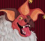 3_ears ambiguous_gender anthro bell fluffy fur open_mouth open_smile realistic red_body red_fur sharp_teeth smile solo teeth tongue tongue_out yellow_sclera gyllbaine big_blue_bubble my_singing_monsters hyehehe hyena mammal digital_drawing_(artwork) digital_media_(artwork) hi_res