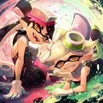 5_fingers clothing duo ear_piercing ear_ring fangs female fingers footwear gloves handwear humanoid_pointy_ears markings mole_(marking) piercing pointy_ears pseudo_hair ring_piercing shoes smile suction_cup teeth tentacle_hair tentacles yellow_eyes kuroi_susumu nintendo splatoon callie_(splatoon) marie_(splatoon) animal_humanoid cephalopod cephalopod_humanoid humanoid inkling marine marine_humanoid mollusk mollusk_humanoid 1:1 2022 hi_res cousins_(lore)