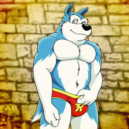 abs anthro biceps big_muscles black_nose blue_eyes briefs bulge clothed clothing erection erection_under_clothing fur looking_at_viewer male muscular muscular_anthro muscular_male navel nipples pecs pose red_briefs red_clothing red_underwear solo teasing topless underwear fabfelipe road_rovers exile_(road_rovers) canid canine canis domestic_dog husky mammal nordic_sled_dog spitz 1:1 2015 hi_res