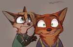 2020 anthro brown_background canid canine child clothed clothing disney duo fan_character fox fur green_eyes looking_at_viewer male mammal nick_wilde orange_body orange_fur red_fox signature simple_background teeth true_fox xx-junglebeatz-xx yellow_body yellow_fur young zootopia