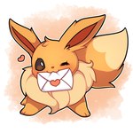 ambiguous_gender daww envelope envelope_in_mouth female feral fur heart_envelope heart_reaction heart_symbol heart_wink looking_at_viewer mouth_hold object_in_mouth one_eye_closed simple_background smile solo text wink seviyummy nintendo pokemon eevee generation_1_pokemon pokemon_(species) 1:1 2021 absurd_res hi_res