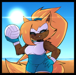 anthro ball bodily_fluids breasts clothing female hair ponytail slightly_chubby solo sun sweat swimwear tail volleyball_(ball) kibichi idw_publishing sega sonic_the_hedgehog_(comics) sonic_the_hedgehog_(idw) sonic_the_hedgehog_(series) whisper_the_wolf canid canine canis mammal wolf hi_res
