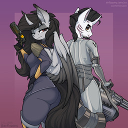alternate_universe anthro armor clothing female gatling_gun gun horn looking_at_viewer machine machine_gun male minigun multicolored_ears multicolored_wings power_armor ranged_weapon uniform weapon wings airfly-pony fallout_equestria mythology enigma_(steel_ranger) steel_(steel_ranger) equid equine mammal mythological_creature mythological_equine unicorn 1:1 2025 digital_media_(artwork) hi_res