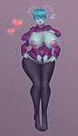 4_arms 6_arms antennae_(anatomy) anthro areola beady_eyes big_breasts black_clothing black_legwear black_tights blue_eyes blue_hair breasts clothing exposed_breasts eyelashes female front_view hair hand_on_chest heart_symbol huge_breasts legwear looking_at_viewer multi_arm multi_limb nipples purple_areola purple_background purple_clothing purple_nipples purple_sweater purple_topwear short_hair simple_background solo sweater thick_thighs tights topwear torn_clothing torn_topwear wardrobe_malfunction wide_hips nauth charlotte's_web charlotte_(charlotte's_web) arachnid arthropod spider hi_res