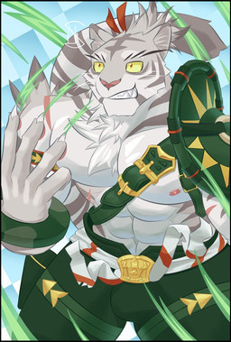 anthro fur male muscular muscular_anthro muscular_male nipples pecs pink_nipples striped_body striped_fur stripes silverial cygames world_flipper nimbus_(world_flipper) felid mammal pantherine tiger hi_res