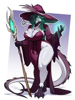 5_fingers anthro avian_feet barefoot beak big_breasts big_hat breasts cleavage clothed clothed_female clothing curvy_figure feet female fingers gem green_eyes green_hair hair hat headgear headwear holding_object holding_staff jewelry magic_user necklace non-mammal_breasts pearl_(gem) pearl_necklace red_clothing robe solo staff talons thick_thighs toes voluptuous voluptuous_anthro voluptuous_female wide_hips witch_hat budoti mythology avian bird dragon hybrid mythological_creature mythological_scalie scalie 3:4 absurd_res hi_res