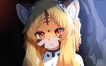 anthro blonde_hair brown_body brown_fur clothed clothing female female_anthro fur hair inner_ear_fluff kemono looking_at_viewer multicolored_body multicolored_fur orange_body orange_fur pink_nose pupils red_eyes slit_pupils solo tuft white_body white_fur horokusa0519 tora-chan_(horokusa) felid mammal pantherine tiger 2023 bust_portrait digital_media_(artwork) hi_res portrait