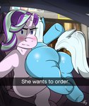 annoyed big_butt butt car car_interior car_seat casual_exposure duo female female/female horn inside_car inside_vehicle looking_at_viewer selfie text vehicle str8aura-no-not-that-one burger_king friendship_is_magic hasbro he_wants_to_order my_little_pony mythology starlight_glimmer_(mlp) trixie_(mlp) equid equine horse mammal mythological_creature mythological_equine pony unicorn hi_res meme