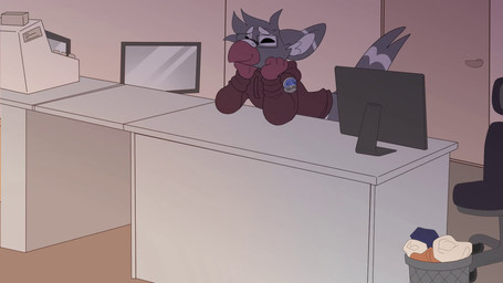 2_toes animal_genitalia animal_penis anthro balls behind_the_counter bodily_fluids bored bottomwear close-up clothing counter cum cum_on_ground cumshot ejaculation eyes_closed eyewear feet femboy frenulum frenulum_stimulation genital_fluids genitals glasses grey_body hands-free head_on_hands hidden_vibrator hoodie knock-kneed male markings moan nerd nervous non-mammal_balls orgasm penile penis pulled_down_shorts raised_tail repair_shop sex sex_toy shorts solo stealth_masturbation store striped_markings stripes tail tapering_penis tech_support throbbing throbbing_balls throbbing_penis toes topwear unprofessional_behavior vibrator vibrator_on_penis pilvi_owo lewis_(techsupportbird) avian bird columbid pigeon rock_dove 16:9 animated hi_res long_playtime sound widescreen