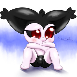 anthro big_ears black_body black_fur black_sclera bottomwear clothing crouching female fur looking_down pubic_mound red_eyes shorts simple_background solo spandex spandex_shorts spread_legs spreading tight_bottomwear tight_clothing tight_shorts white_body young izzipurrito izzi_(izzipurrito) domestic_cat felid feline felis mammal 1:1 absurd_res hi_res