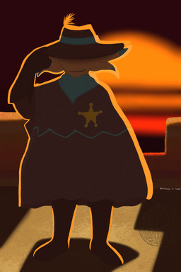 backlighting blue_clothing boots brown_clothing clothed clothing cowboy cowboy_hat dramatic_lighting footwear fringe_clothing gloves handwear hat headgear headwear hidden_eyes kerchief light male markings not_furry outside plant poncho rock rock_formations sand shadow sheriff sheriff_badge shoes smile solo spots stripes sun tipping_hat tumbleweed lunarpanda8686 big_blue_bubble dawn_of_fire my_singing_monsters undertale_(series) undertale_yellow starlo_(undertale_yellow) celestial_monster humanoid monster 2:3 clip_studio_paint_(artwork) digital_media_(artwork) hi_res lighting