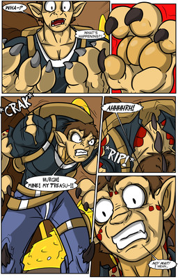 anthro backpack biceps big_muscles bottomwear cave claws clenched_teeth clothing coin curse explorer fangs gem gold_(metal) greed growth horn humanoid_pointy_ears looking_at_hand magic male muscle_growth muscular muscular_anthro muscular_male pants pawpads paws pecs pointy_ears red_body red_scales scales shirt snout snout_growth solo sound_effects species_transformation spikes teeth topwear torn_clothing transformation transformation_by_stealing treasure treasure_hoard verbal_reaction_to_tf black-rat mythology hareweald dragon mythological_creature mythological_scalie scalie comic hi_res