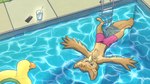 anthro beverage clothing electronics floating phone pool_toy swimming_pool swimwear water mendobear avian bird 16:9 absurd_res hi_res widescreen