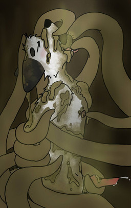 animal_genitalia animal_penis anthro black_ears bodily_fluids canine_genitalia canine_penis cum eating_feces erection eyes_closed feces feces_everywhere feces_in_mouth feces_on_body feces_on_penis forced fur genital_fluids genitals hands_behind_back male open_mouth orgasm penis side_view solo tentacles white_body white_fur boundtobemessy arctic_fox canid canine fox mammal true_fox hi_res