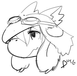 ambiguous_gender anthro black_eyes clothing eyewear goggles hair hat headgear headwear looking_forward mouth_closed simple_background solo white_background white_body white_ears white_face white_hair white_inner_ear durg_(artist) mythology durg dragon mythological_creature mythological_scalie scalie headshot_portrait low_res monochrome portrait signature sketch