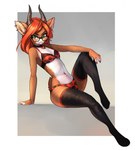 2019 5_fingers antelope anthro arm_support border bovid bra breasts brown_body brown_fur cleavage clothed clothing collar colored_nails deer digital_media_(artwork) digitigrade ear_piercing eyelashes eyewear female fingers fur glasses green_eyes grey_background grey_horn hair hi_res horn inner_ear_fluff legwear long_hair long_horn looking_aside mammal nails navel navel_piercing navel_stud orange_hair panties piercing pink_nose red_nails scut_tail shaded short_tail simple_background sitting small_breasts solo tail talilly thigh_highs tuft underwear white_body white_border white_fur