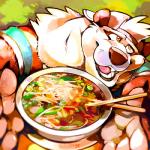 anthro clothing food fur hat headgear headwear male noodles ramen solo yellow_eyes super-tuler tairu bear giant_panda mammal 1:1 hi_res